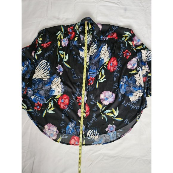 Free People Women's Black/Multi Floral Silky Nights Oversized Blouse Size XS/TP - Picture 12 of 12